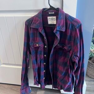 Abercrombie & Fitch Purple and Blue Flannel